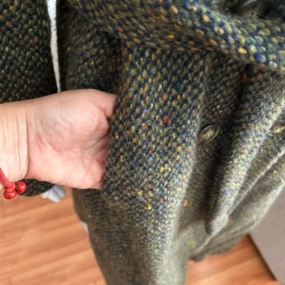 Sold‼️Searle Vintage Irish Wool Herringbone Shawl Collar Green Long Coat 12 - Picture 8 of 17
